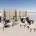 Golden Modern Art Installation With Decorative Screens And Plant Decorations In Open Space