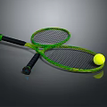Two Green Frame Black Handle Tennis Rackets With Yellow Ball Sports Equipment