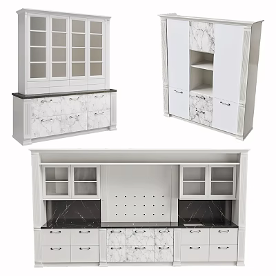 Modern Kitchen Cabinets With Marble Panels Glass Doors And Storage Shelves 3d model