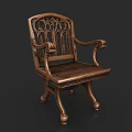 Vintage Wooden Armchair With Intricate Carved Backrest Ornate Armrests And Decorative Legs