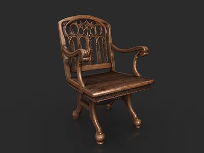 Vintage Wooden Armchair With Intricate Carved Backrest Ornate Armrests And Decorative Legs 3d model