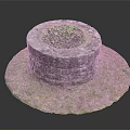 Round Stone Well Structure Featuring Green Plants And Surrounding Grass Area 3d model
