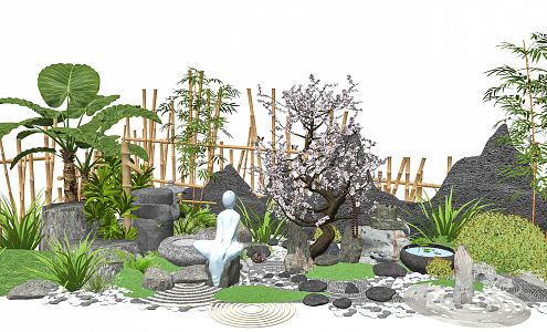 Chinese style landscape sketch dry landscape Zen courtyard garden landscape sketch villa garden private garden landscape sketch 3d model