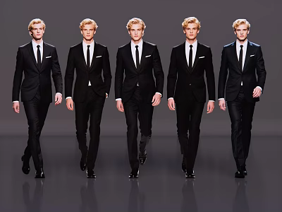 Group of Men in Black Formal Suits Walking on Fashion Runway 3d model