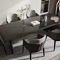Elegant Modern Dining Table Set Interior With Gray White Wooden Chairs Pendant Light And Bookshelf