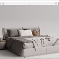 Modern Double Bed with Gray Bedding Pillows and Two Round Wooden Nightstands