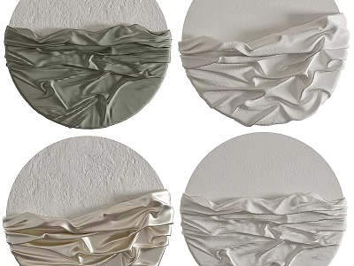 Minimalist Circular Abstract Paintings With Textured Fabric Like Folds In Green White Beige Tones 3d model