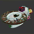 Industrial Circular Machinery 3D Model With Red White Components And Mechanical Parts
