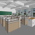 Modern Public Office Interior With Cubicles Desks Windows And Green Plants