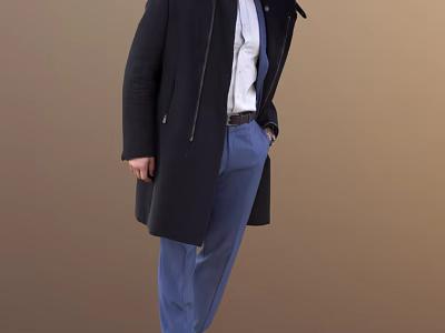 A Man Wearing Black Coat White Shirt And Blue Pants On Brown Background 3d model
