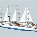 Elegant Cruise Ship With Multiple White Sails And Blue Bottom 3d model