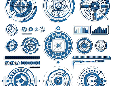 Blue Tech Interface Design With Circular Dials Charts And Geometric Elements 3d model