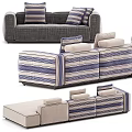 Modern Sectional Sofa with Striped Pattern Gray Upholstery Cushions and Ottoman 3d model