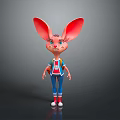 Cute Cartoon Rabbit Character With Big Ears Blue Pants And Red Backpack 3d model