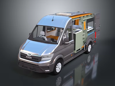Hyundai Modern Camper Van With Open Doors And Interior Living Space 3d model
