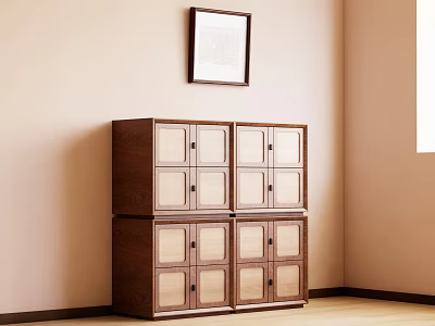 Wooden Hallway Side Cabinet With Lattice Doors In Room Corner Interior Design 3d model