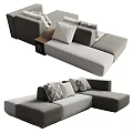 Modern Sectional Sofa With Gray Upholstery Patterned Pillows And Wooden Side Table 3d model
