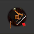 Musical Instruments and Art Supplies Setup with Grand Piano Harp Red Chair and Music Stand