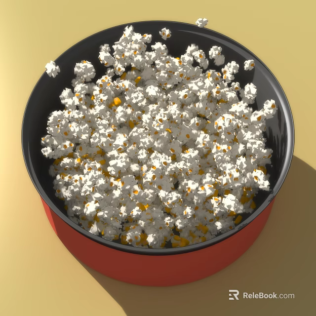 Crunchy Freshly Popped White Popcorn With Yellow Kernels In Red Bowl 3d model 