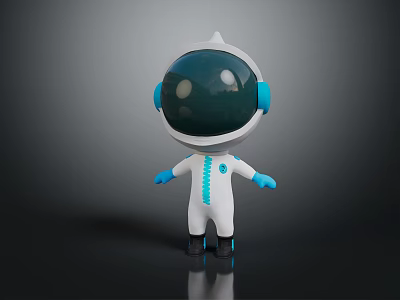 Cartoon Astronaut Character In White Spacesuit With Blue Details And Helmet Design 3d model