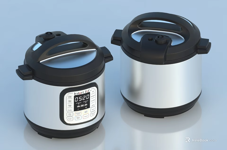 Modern Electric Pressure Cookers With Silver Body Black Lids And Digital Display For Kitchen Appliances 3d model 