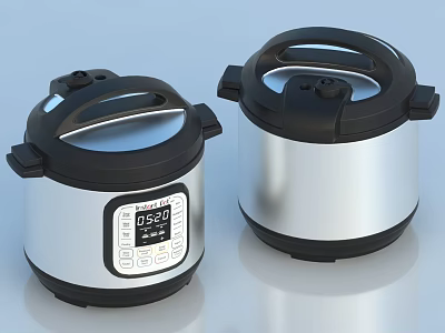 Modern Electric Pressure Cookers With Silver Body Black Lids And Digital Display For Kitchen Appliances 3d model