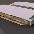 Modern Building Exterior With Curved Roof White Walls Perforated Facade And Glass Windows