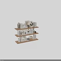 Modern Minimalist Decorative Ornament Combination On Wooden Shelf With Vases Photo Frames Sculptures And Books