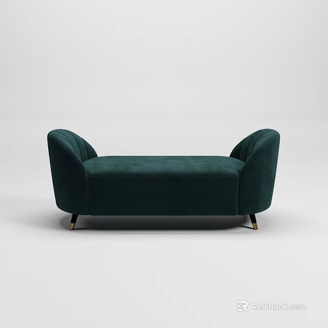Modern Teal Velvet Bed Bench With Curved Armrests And Gold Legs 3d model 