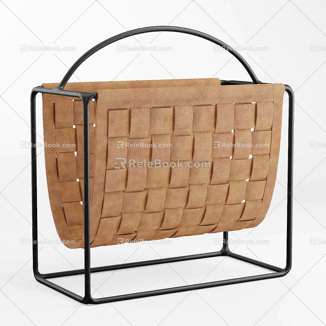 Bookshelf Leather Book Basket Corner 3d model