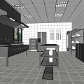 Commercial Restaurant Kitchen With Stainless Steel Worktables Tiled Walls Windows And Ceiling Lights