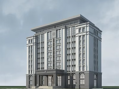 Modern Office Building Exterior With White Gray Facade And Large Windows 3d model