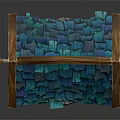 Traditional Well Structure With Blue Tiled Roof Wooden Frame And Stone Base