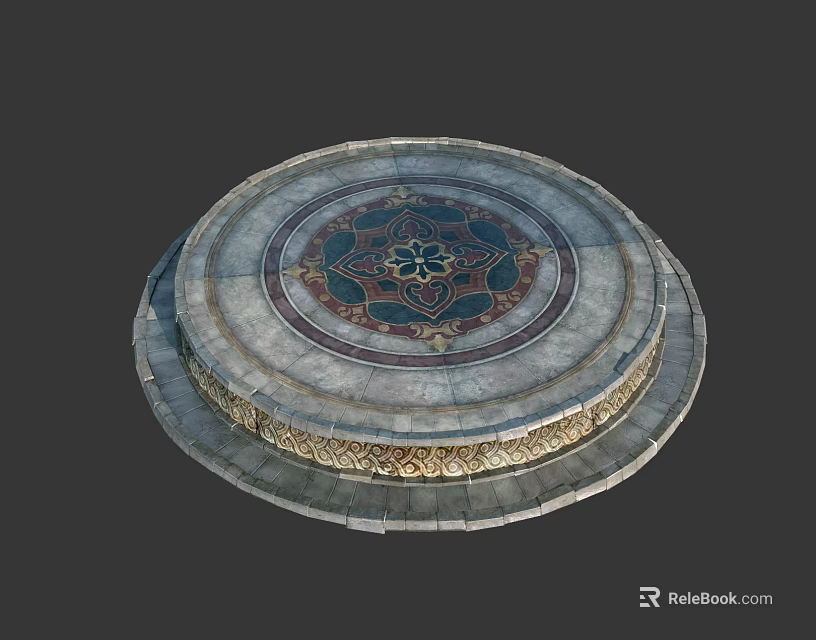 Cartoon Scene Circular Stone Platform With Ornate Central Decorative Pattern And Intricate Edges 3d model