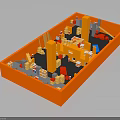 Orange Box Containing Miniature City Model With 3D Architectural Elements And Urban Landscape 3d model