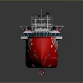 Red And White Multi Purpose Work Vessel With Green Deck And Upper Structure Equipment 3d model