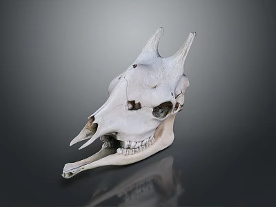 White Horned Animal Skull Bone Organ And Fur Associated Mammal Features 3d model