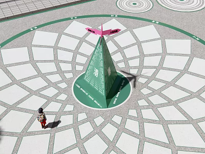 Green Cone Structure With Pink Top On Geometric Patterned Ground And Person 3d model