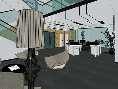 Modern Public Office Space With Workstations Sofa Green Plants And Modern Lighting 3d model