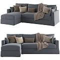 Gray Fabric Double Sofa With Decorative Pillows And Cozy Throw Blanket 3d model