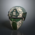 Military Weapon Tactical Helmet with Green Camouflage Pattern Goggle and Face Mask