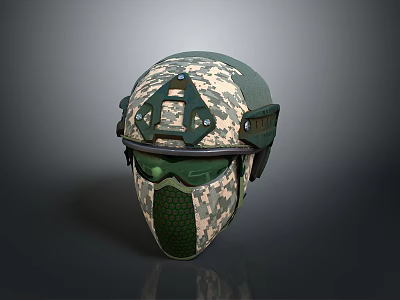 Military Weapon Tactical Helmet with Green Camouflage Pattern Goggle and Face Mask 3d model