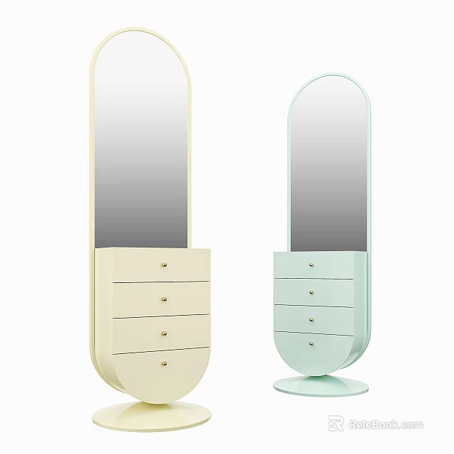Curved Dressers With Mirrors Cream And Light Green Drawers For Interior Design 3d model 