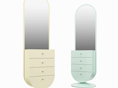 Curved Dressers With Mirrors Cream And Light Green Drawers For Interior Design 3d model