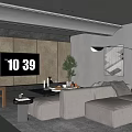 Modern Living Room Interior Design With Gray Sofa Large TV Geometric Artwork And Floor Lamp