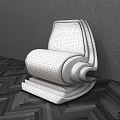 Modern Beige Leather Leisure Chair With Curved Wooden Frame And Herringbone Floor