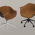 Modern Brown Leather Office Chairs With White Fixed Base And Black Wheeled Base