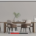 Modern Wooden Dining Table Set with Beige Brown Chairs and Tabletop Plant Decor