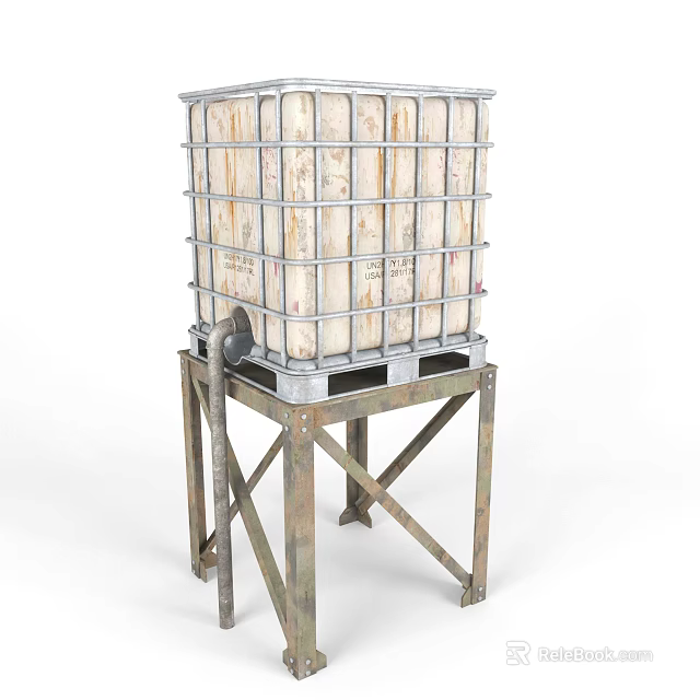 Industrial Equipment Metal Frame Storage Container on Durable Stand with Outlet Pipe 3d model 