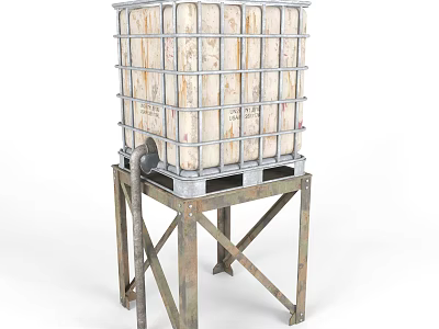 Industrial Equipment Metal Frame Storage Container on Durable Stand with Outlet Pipe 3d model